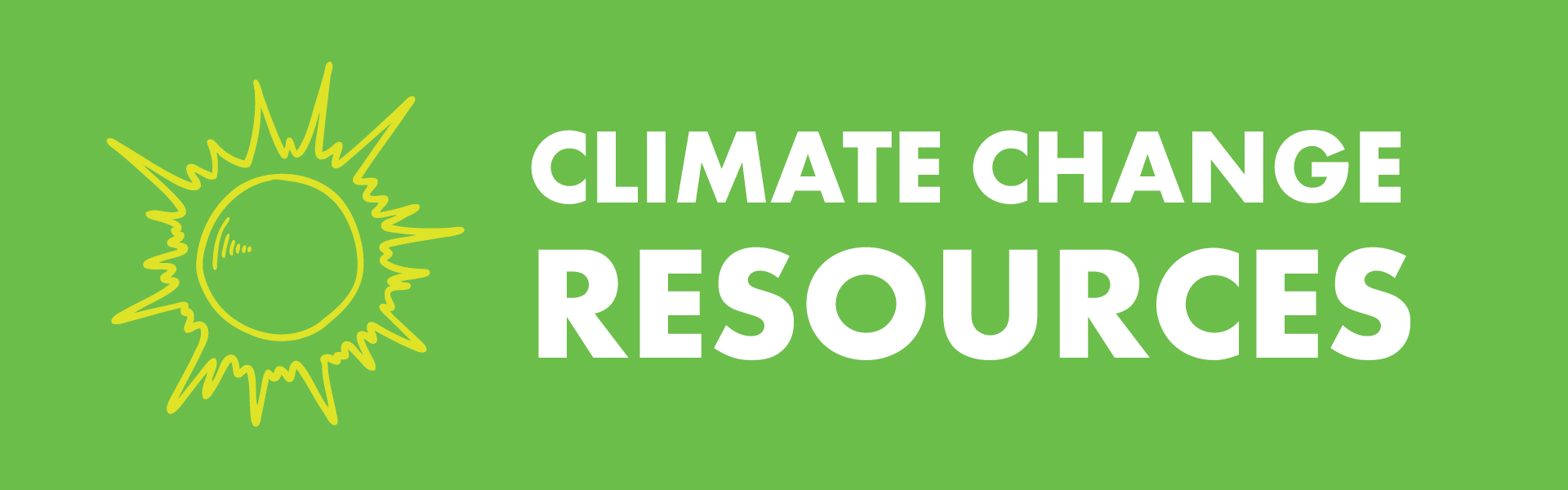 Green Climate Change Resources banner with drawing of sun