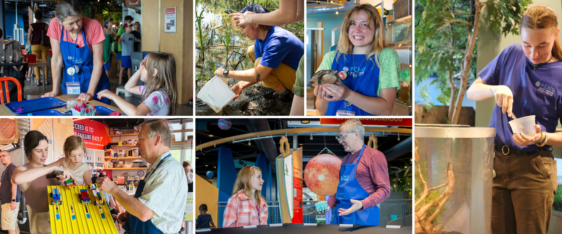 Collage of ECHO volunteers throughout the museum